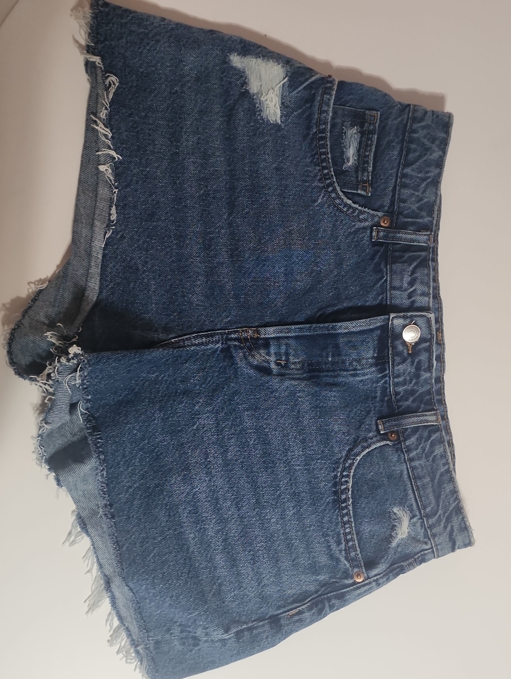 H&M High-Waisted Distressed Denim Shorts Size 12